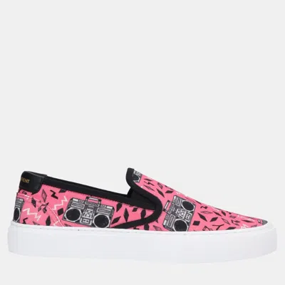 Pre-owned Saint Laurent Printed Canvas And Leather Sneakers Size 41.5 In Pink