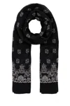Saint Laurent Exquisite Scarf With Intricate Embroidery And Fringed Trim In Blackwhite