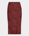Saint Laurent Printed Cotton-silk Midi Skirt In Red