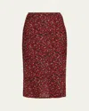Saint Laurent Printed Cotton-silk Midi Skirt In Red
