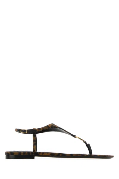 Saint Laurent Printed Fabric Cassandra Sandals In Brown