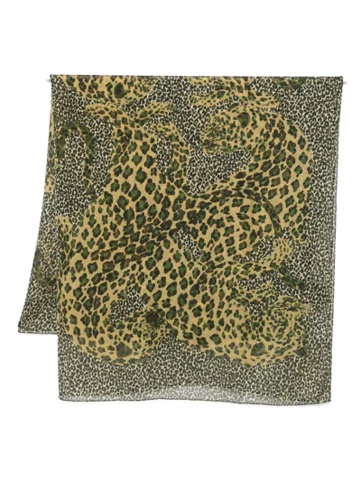 Saint Laurent Printed Foulard In Green