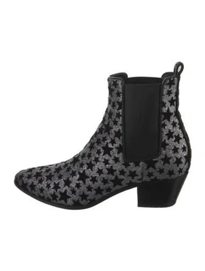 Pre-owned Saint Laurent Printed Glitter Accents Chelsea Boots In Black