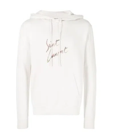 Saint Laurent Printed Hoodie In White