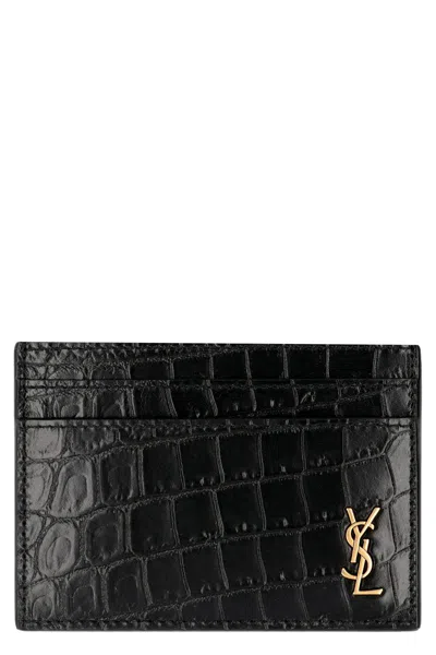 Saint Laurent Printed Leather Card Holder In Black