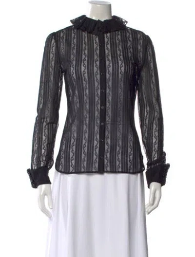 Pre-owned Saint Laurent Printed Long Sleeve Blouse In Black