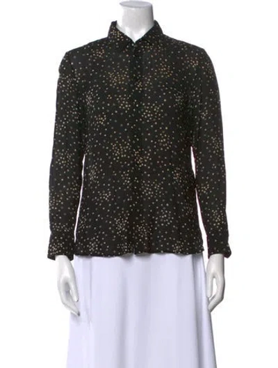 Pre-owned Saint Laurent Printed Long Sleeve Button-up Top In Black