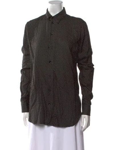 Pre-owned Saint Laurent Printed Long Sleeve Button-up Top In Black