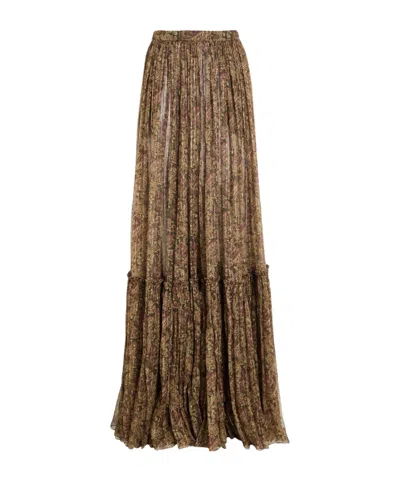 Saint Laurent Printed Print Midi Skirt. In Brown