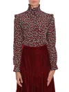 SAINT LAURENT SAINT LAURENT PRINTED RUFFLE TRIM BLOUSE