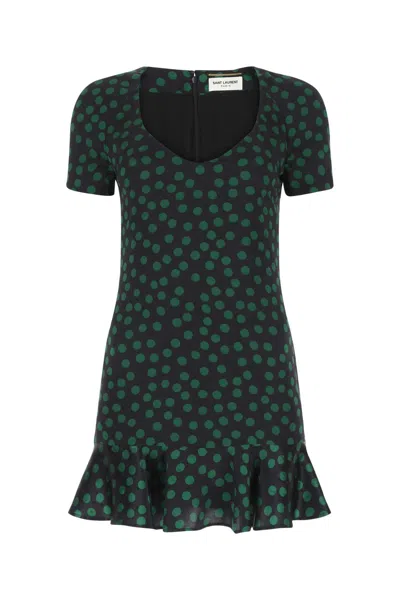 Saint Laurent Short-sleeve Ruffled Mini Dress In Multi