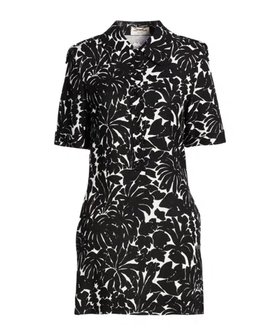 Saint Laurent Printed Short Sleeve Dress In Black