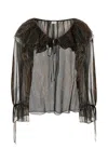 Saint Laurent Multicolor Off-shoulder Blouse With Drawstring Poet Sleeves In Silk Blend Woman