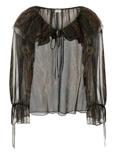 Saint Laurent Blusa In Misto Seta Stampata Donna In Multicolor