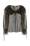 Saint Laurent Multicolor Off-shoulder Blouse With Drawstring Poet Sleeves In Silk Blend Woman In Multicolorefonce