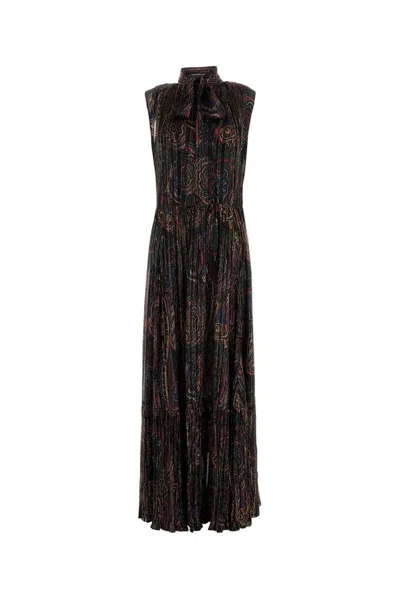 SAINT LAURENT PRINTED SILK BLEND LONG DRESS