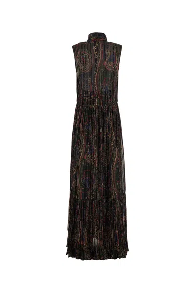 Saint Laurent Printed Silk Blend Long Dress In Brown