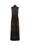 Saint Laurent Women Printed Silk Blend Long Dress In Noirmulticolor