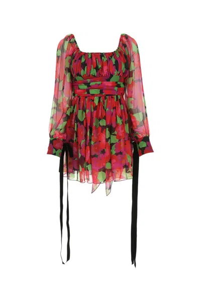 Saint Laurent Printed Silk Mini Dress In Multicolor