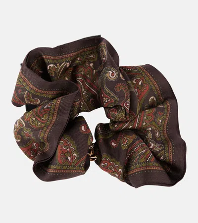 Saint Laurent Printed Silk Pocket Square In Brown