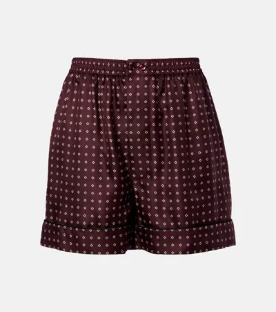 Saint Laurent Printed Silk Satin Shorts In Purple