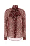 Saint Laurent Floral Silk Blouse With Scarf Collar And Concealed Button Closure In Multi