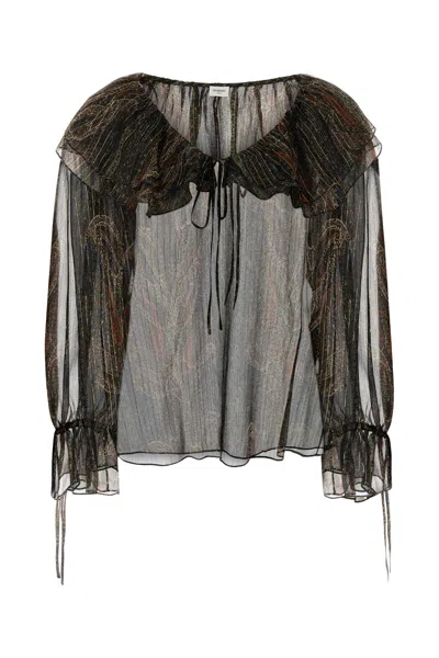 Saint Laurent Printed Silk-blend Blouse For Women In Neutral