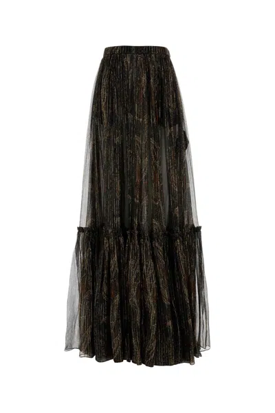 Saint Laurent Printed Silk-blend Midi Skirt In Multi
