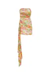 Saint Laurent Strapless Asymmetric Ruched Floral-print Tulle Mini Dress In Craierosevert