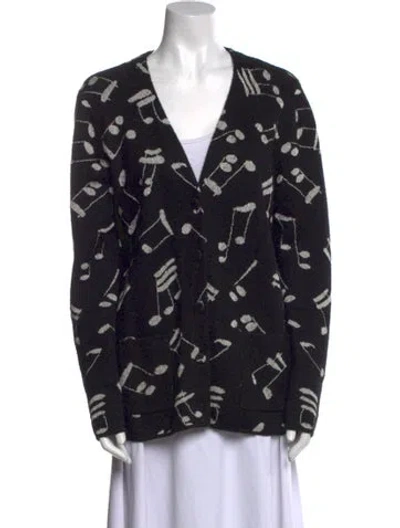 Pre-owned Saint Laurent Printed V-neck Sweater In Black