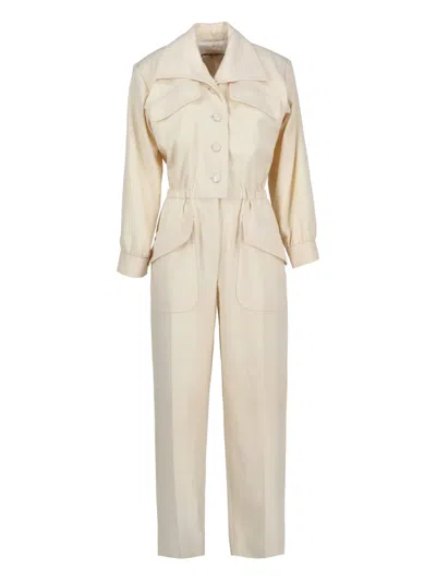 Saint Laurent Puff-sleeve Jumpsuit In Neutral