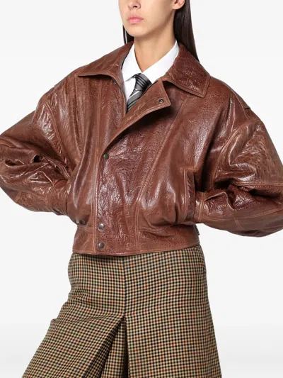 Saint Laurent Collared Bomber Jacket Featuring Front Pockets In Brown