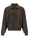 Saint Laurent Lambskin Zip Bomber Jacket In Brown