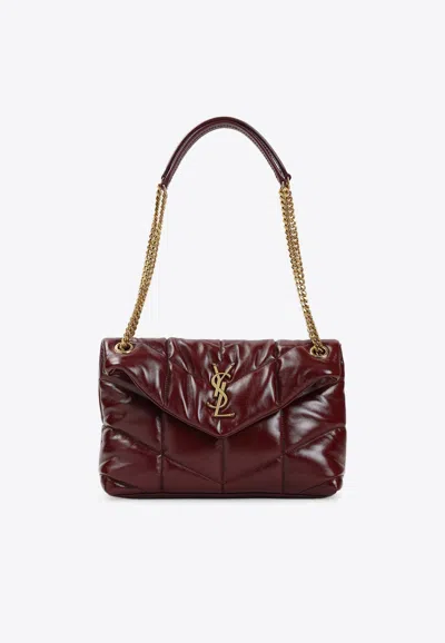Saint Laurent Puffer Loulou Leather Shoulder Bag In Burgundy