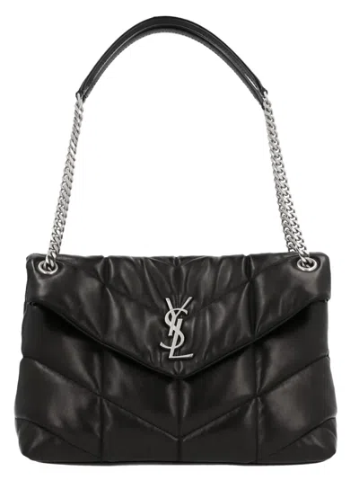 Saint Laurent Puffer Loulou Midi Shoulder Bag In Black