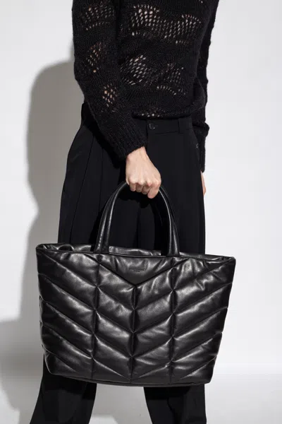 Saint Laurent Puffer Logo Plaque Tote Bag In Black