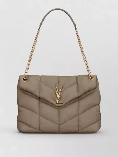 Saint Laurent Puffer Shoulder Bag Chain Strap Top Handle In Brown
