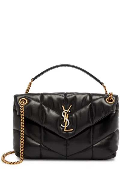 Saint Laurent Puffer Small Leather Shoulder Bag, Leather Bag, Black In Burgundy