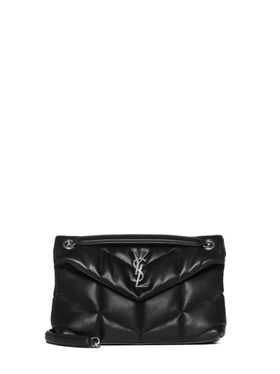 Saint Laurent Puffer Small Ysl Logo Quilted Leather Bag In Black