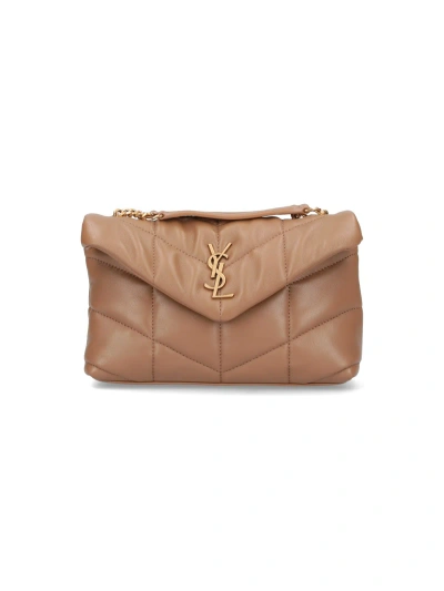 Saint Laurent Puffer Toy Quilted Leather Mini Bag In Dark Cork