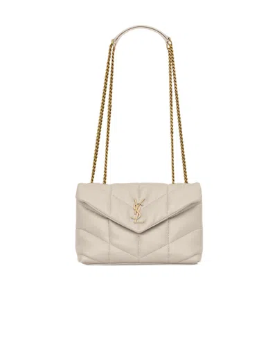Saint Laurent Puffer Toy Quilted Mini Bag In Nude
