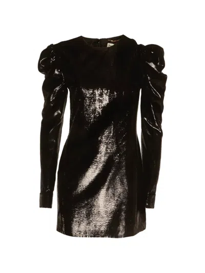 Pre-owned Saint Laurent Puff-sleeve Mini Dress In Black