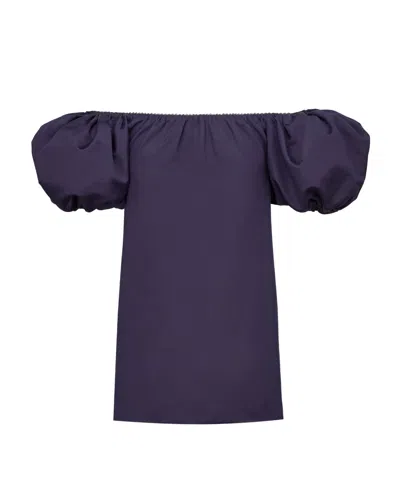 Saint Laurent Puff-sleeve Mini Dress In Blue