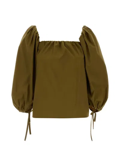 Saint Laurent Puff-sleeve Square-neck Blouse In Green