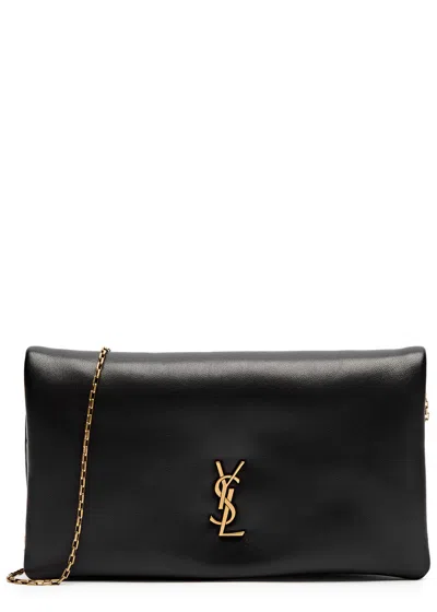 Saint Laurent Puffy Leather Wallet-on-chain In Black