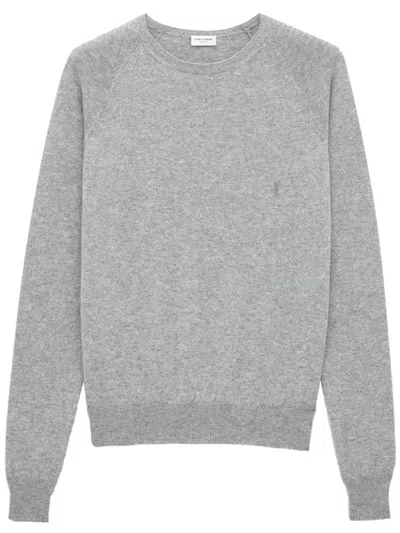 Saint Laurent Cassandre Cashmere Sweater In Gray