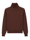 Saint Laurent Turtleneck Knitwear With Ribbed Cuffs And Hem In Brown