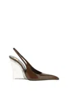 Saint Laurent Miller Brown Slingback Pumps With High Wedge Heel In Patent Leather Woman