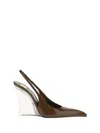 Saint Laurent Miller Brown Slingback Pumps With High Wedge Heel In Patent Leather Woman
