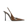 Saint Laurent Vendome 100 Patent Leather Slingback Pumps In Brown